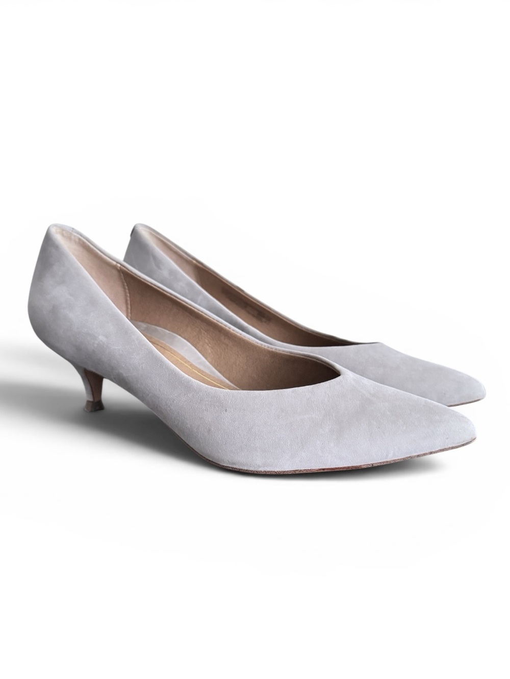 Vionic Light Blue Gray Suede Pointed-Toe Kitten Heels